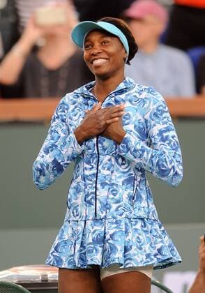 11 March 2016: Playing in her first match in Indian Wells since 2001 Venus Williams (USA) responds to the cheering fans before a match against Kurumi Nara (JPN) during the BNP Paribas Open played at the Indian Wells Tennis Garden in Indian Wells, CA. (Photo By John Cordes Icon Sportswire) TENNIS: MAR 11 BNP Paribas Open Icon506160311044 EDITORIAL USE ONLY