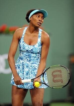 11 March 2016: Playing in her first match in Indian Wells since 2001 Venus Williams (USA) prepare to serve during a match against Kurumi Nara (JPN) during the BNP Paribas Open played at the Indian Wells Tennis Garden in Indian Wells, CA. (Photo By John Cordes Icon Sportswire) TENNIS: MAR 11 BNP Paribas Open Icon506160311052 EDITORIAL USE ONLY