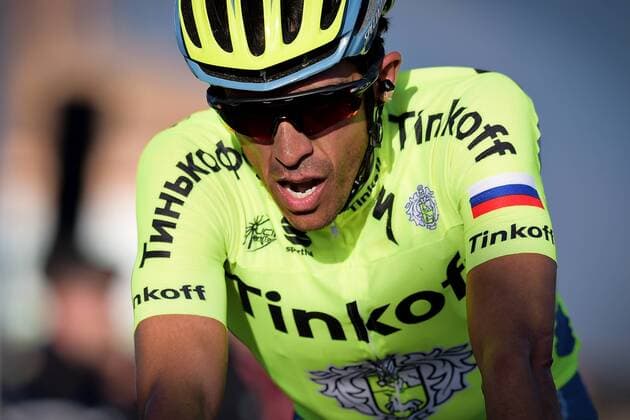 Spanish Alberto Contador of Tinkoff crosses the finish line at stage 6 of the 74th edition of Paris-Nice cycling race, 177 km from Nice to La Madone d Utelle, France, Saturday 12 March 2016. The race starts on the 6th and ends on the 13th of March. DAVIDxSTOCKMAN  x04809663x