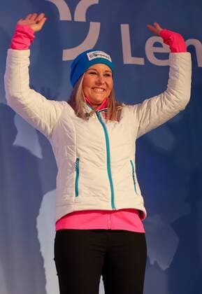 ALPINE SKIING - FIS WC Lenzerheide LENZERHEIDE,GERMANY,12.MAR.16 - ALPINE SKIING - FIS World Cup, Super G, ladies, award ceremony. Image shows the rejoicing of Tamara Tippler (AUT). Picture shot with a Canon EOS-1D X Mark II sample. GEPAxpictures xChristianxWalgram
