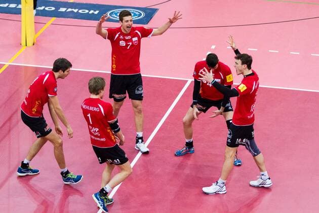Tuebingen Jubel Federico Cipollone ( 4, TV Rottenburg); 1. Volleyball Bundesliga Maenner, Paul-Horn-Arena, Tuebingen Deutschland, 20160312; Partie: TV Rottenburg gegen VfB Friedrichshafen; Copyright: Wuechnerx xEibner-Pressefoto EP_nwr