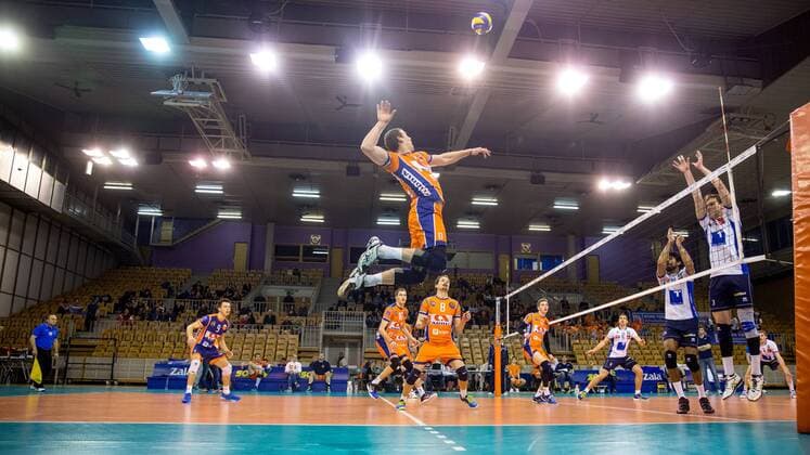VOLLEYBALL - MEVZA, Ljubljana vs Hypo Tirol LJUBLJANA,SLOVENIA,12.MAR.16 - VOLLEYBALL - MEVZA, Middle European Volleyball Zonal Association, Final Four, men, final, ACH Volley Ljubljana vs Hypo Tirol VT. Image shows Eric Mochalski (Ljubljana). GEPAxpictures xMaticxKlansek