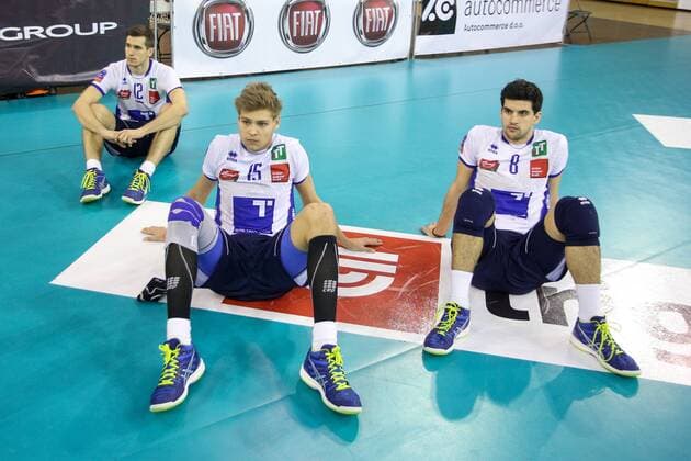 VOLLEYBALL - MEVZA, Ljubljana vs Hypo Tirol LJUBLJANA,SLOVENIA,12.MAR.16 - VOLLEYBALL - MEVZA, Middle European Volleyball Zonal Association, Final Four, men, final, ACH Volley Ljubljana vs Hypo Tirol VT. Image shows the disappointment of Gregor Ropret (Hypo Tirol), Niklas Kronthaler (Hypo Tirol) and Alexander Tusch (Hypo Tirol). GEPAxpictures xMaticxKlansek