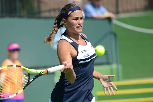 March 12, 2016 - Indian Wells, California, United States - MONICA PUIG in action during her match vs. A. Schmedlova at the BNP Paribas Open in Indian Wells California. Tennis 2016 - BNP Paribas Open - Day 6 - ZUMAl132