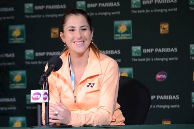 Tennis, WTA-Turnier in Indian Wells, Belinda Bencic Pressekonferenz March 12, 2016 - Indian Wells, California, United States - BELINDA BENCIC speaks to the media after winning her match vs. L. Davis at the BNP Paribas Open in Indian Wells California. Tennis 2016 - BNP Paribas Open - Day 6 - ZUMAl132