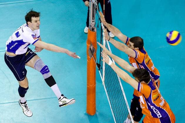 VOLLEYBALL - MEVZA, Ljubljana vs Hypo Tirol LJUBLJANA,SLOVENIA,12.MAR.16 - VOLLEYBALL - MEVZA, Middle European Volleyball Zonal Association, Final Four, men, final, ACH Volley Ljubljana vs Hypo Tirol VT. Image shows Stefan Chrtiansky (Hypo Tirol). GEPAxpictures xMaticxKlansek