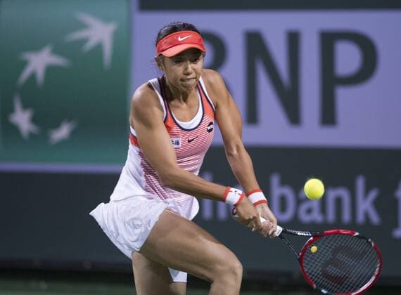 Zhang Shuai of China returns the ball during the second round of women s singles match against Caroline Wozniacki of Denmark on the BNP Paribas Open tennis at the Indian Wells Tennis Garden in Indian Wells, California, the United States on March 12, 2016. Zhang Shuai won 2-1. ) (SP)US-INDIAN WELLS-TENNIS-BNP PARIBAS OPEN-WOMEN S SINGLES YangxLei 