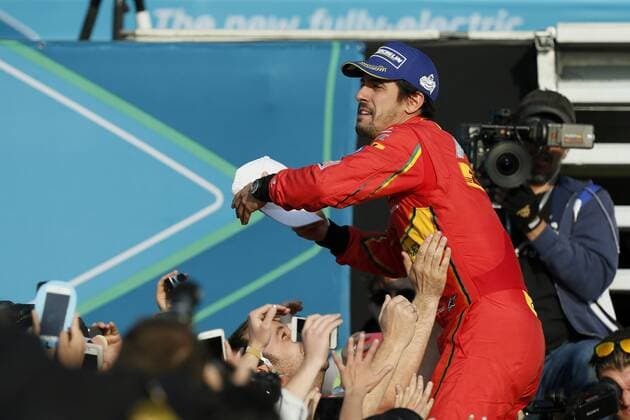 Brazilian Formula E driver Lucas di Grassi, ABT Schaeffler Audi celebrates after winning the 5th stage of the Formula E Championship held at the Hermanos Rodriguez circuit in Mexico City, Mexico, on 12 March 2016. FORMULA E !ACHTUNG: NUR REDAKTIONELLE NUTZUNG!  20160313-635934581923399454