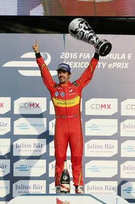 Brazilian Formula E driver Lucas di Grassi, ABT Schaeffler Audi celebrates after winning the 5th stage of the Formula E Championship held at the Hermanos Rodriguez circuit in Mexico City, Mexico, on 12 March 2016. FORMULA E !ACHTUNG: NUR REDAKTIONELLE NUTZUNG!  20160313-635934581940247454