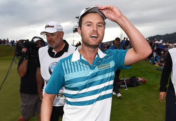 13.03.2016. Arrowtown, New Zealand. Australia s Matthew Griffin shows his relief after winning the NZ Open at The Hills during 2016 BMW ISPS Handa New Zealand Open. Sunday 13 March 2016. xAndrewxCornagax  ActionPlus11717576