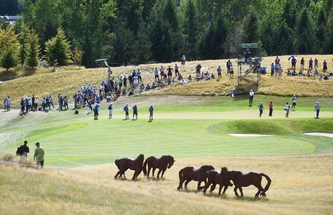 13.03.2016. Arrowtown, New Zealand. General view of the galleries on the 7th green during round 4 at The Hills during 2016 BMW ISPS Handa New Zealand Open. Sunday 13 March 2016. xAndrewxCornagax  ActionPlus11717560