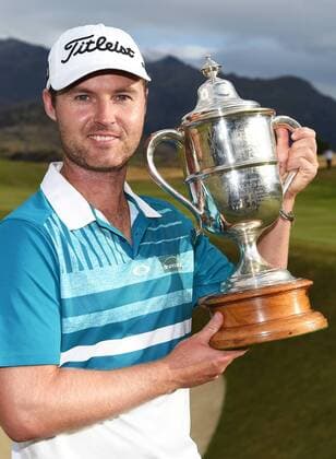 13.03.2016. Arrowtown, New Zealand. Australia s Matthew Griffin poses for a picture after winning the NZ Open at The Hills during 2016 BMW ISPS Handa New Zealand Open. Sunday 13 March 2016. xAndrewxCornagax  ActionPlus11717571