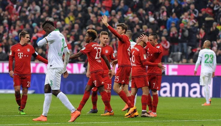 Muenchen Freude bei Thomas Mueller (FC Bayern Muenchen) nach seinem Tor zum 3:0, Bayern Muenchen - SV Werder Bremen , Fussball, Bundesliga, Spieltag 26, 12.03.2016 , Copyright: Stuetzle xEibner-Pressefoto ep_wse