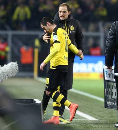 Sonntag 13.03.2016, Saison 2015 2016, 1. Bundesliga, 26. Spieltag im Dortmunder Signal Iduna Park, BVB Borussia Dortmund - 1. FSV Mainz 05, Auswechselung von Henrikh Mkhitaryan (BVB) mit Thomas Tuchel (Trainer, BVB), v.l.
