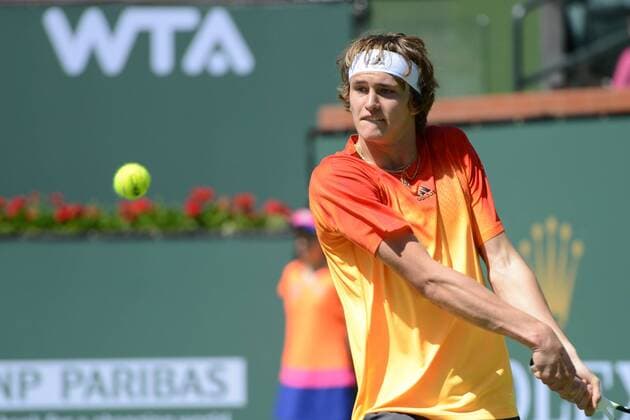March 13, 2016 - Indian Wells, California, United States - ALEXANDER ZVEREV in action during his match vs. G. Dimitrov at the BNP Paribas Open in Indian Wells California. Tennis 2016 - BNP Paribas Open - Day 7 - ZUMAl132
