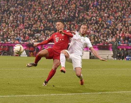 12.03.2016, Fussball 1.Bundesliga 2015 2016, 26.Spieltag, FC Bayern München - SV Werder Bremen, in der Allianz-Arena München. Thiago (FC Bayern München) trifft hier zum 1:0 
