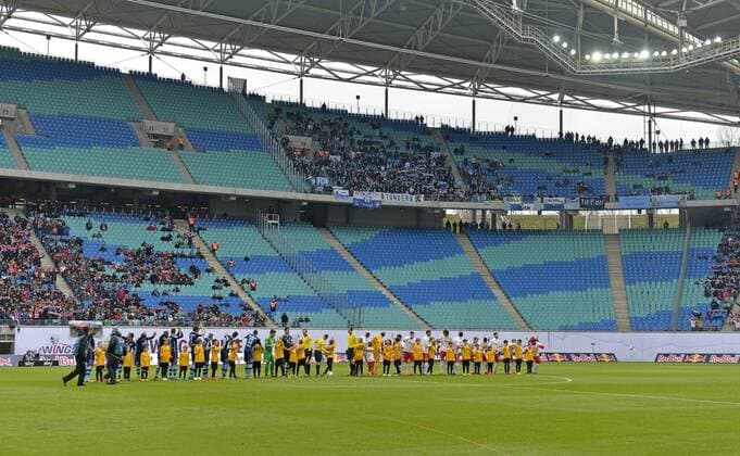 13.03.2016, Fussball 2.Bundesliga 2015 2016, 26.Spieltag, RB Leipzig - TSV 1860 München, in der Red Bull Arena Leipzig, Leere Gäste-Tribünen, viele Löwenfans sin dem Spiel ferngeblieben, aus Protest über den Sponsor Red Bull.. 