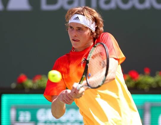 March 13, 2016: Alexander Zverev of Germany returns a shot against Grigor Dimitrov of Bulgaria during the 2016 BNP Paribas Open at Indian Wells Tennis Garden in Indian Wells, California. TENNIS 2016: BNP Paribas Open MAR 13 - ZUMAcb8_