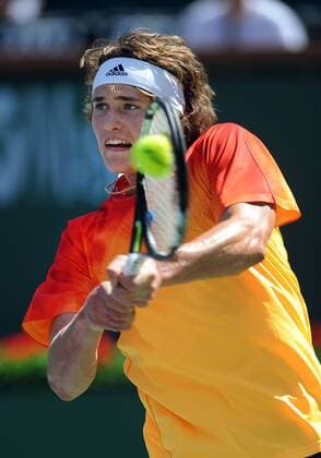 March 13, 2016: Alexander Zverev (GER) in action during a match against Grigor Dimitrov (BUL) in the second round of the BNP Paribas Open played at the Indian Wells Tennis Garden in Indian Wells, CA. (Photo By John Cordes Icon Sportswire) TENNIS: MAR 13 BNP Paribas Open Icon506160313104 EDITORIAL USE ONLY