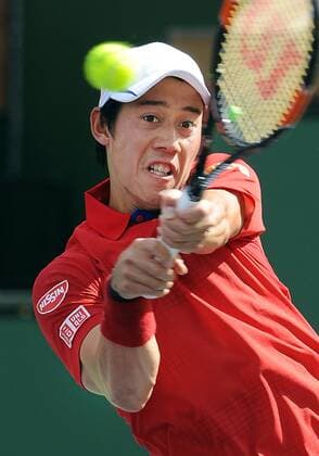March 13, 2016: Kei Nishikori (JPN) hits a backhand shot during a match against Mikhail Kukushkin (KAZ) during the BNP Paribas Open played at the Indian Wells Tennis Garden in Indian Wells, CA. (Photo By John Cordes Icon Sportswire) TENNIS: MAR 13 BNP Paribas Open Icon506160313123 EDITORIAL USE ONLY