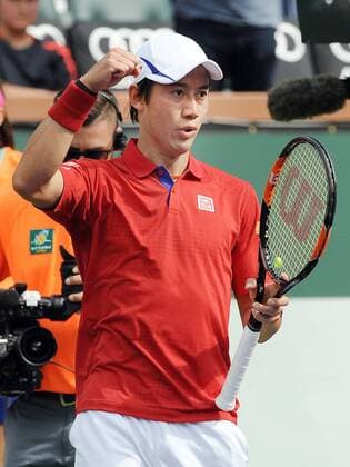 March 13, 2016: Kei Nishikori (JPN) reacts after defeating Mikhail Kukushkin (KAZ) 6-3, 6-3 to advance to the third round of the BNP Paribas Open played at the Indian Wells Tennis Garden in Indian Wells, CA. (Photo By John Cordes Icon Sportswire) TENNIS: MAR 13 BNP Paribas Open Icon506160313140 EDITORIAL USE ONLY
