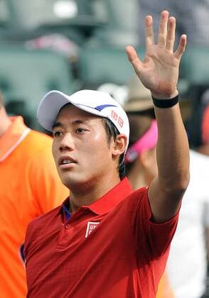 March 13, 2016: Kei Nishikori (JPN) waves to the fans after Nishikori defeated Mikhail Kukushkin (KAZ) 6-3, 6-3 to advance to the third round of the BNP Paribas Open played at the Indian Wells Tennis Garden in Indian Wells, CA. (Photo By John Cordes Icon Sportswire) TENNIS: MAR 13 BNP Paribas Open Icon506160313143 EDITORIAL USE ONLY