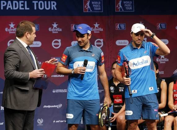 Padel-Tennis, World Padel Tour Präsentation in Madrid Argentinian Fernando Belasteguin (L) and Brazilian Pablo Lima, on top of the world ranking, during the presentation of the circuit World Padel Tour 2016, 14 March 2016, in Madrid, Spain. The World Padel Tour 2016 will kick off in Gijon (Spain) next 28 March and will tour through the main Spanish cities and those of Monaco, Argentina, Portugal and Italy. presentation of the 2016 World Padel Tour which will tour through the main Spanish cities and those of Monaco, Argentina, Portugal and Italy !ACHTUNG: NUR REDAKTIONELLE NUTZUNG! GRA142 20160314-635935679312933536