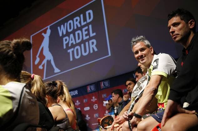 Padel-Tennis, World Padel Tour Präsentation in Madrid Argentinian player Miguel Lamparti (c) during the presentation of the circuit World Padel Tour 2016, 14 March 2016, in Madrid, Spain. The World Padel Tour 2016 will kick off in Gijon (Spain) next 28 March and will tour through the main Spanish cities and those of Monaco, Argentina, Portugal and Italy. presentation of the 2016 World Padel Tour which will tour through the main Spanish cities and those of Monaco, Argentina, Portugal and Italy !ACHTUNG: NUR REDAKTIONELLE NUTZUNG!  GRA145 20160314-635935679976220024