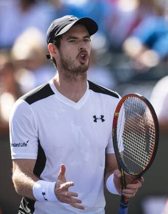 Andy Murray of Britain reacts during his third round men s singles against Federico Delbonis of Argentina at the BNP Paribas Open in Indian Wells, the United States, on March 14, 2016. Murray lost 1-2. Yang Lei) (SP)U.S.-INDIAN WELLS-TENNIS-BNP PARIBAS OPEN YangxLeixC 