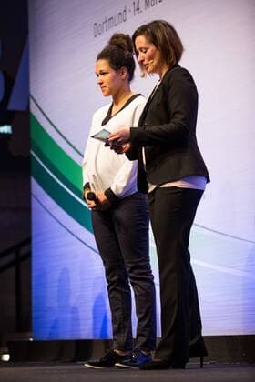 GER, Verleihung Integrationspreis 14.03.2016, Dortmund, Deutsches Fussball Museum, Verleihung des Integrationspreises, im Bild Celia Sasic ( DFB-Integrationsbotschafterin) im Gespräch auf der Bühne nphxRauch
