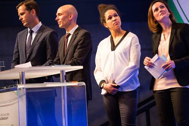 GER, Verleihung Integrationspreis 14.03.2016, Dortmund, Deutsches Fussball Museum, Verleihung des Integrationspreises, im Bild Oliver Bierhoff (Manager Nationalmannschaft), Dirk Jakobs (Daimler AG) Celia Sasic ( DFB-Integrationsbotschafterin) nphxRauch