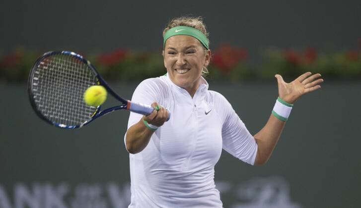 Victoria Azarenka of Belarus returns the ball during the women s singles 3rd round match against Zhang Shuai of China at the BNP Paribas Open in Indian Wells, California, the United States on March 14, 2016. Yang Lei) (SP)US-INDIAN WELLS-TENNIS-BNP PARIBAS OPEN YangxLeixc 