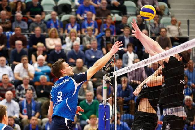 Roeselare s Matthijs Verhanneman fights for the ball during the first leg volleyball game between Belgian team Roeselare and German team Berlin during the semi finals of the CEV European Volleyball competition, Tuesday 15 March 2016, in Roeselare. KURTxDESPLENTER  x04812083x