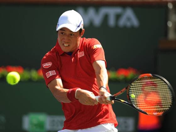 March 15, 2016: Kei Nishikori (JPN) in action during his singles match against Steve Johnson (USA) at the BNP Paribas Open played at the Indian Wells Tennis Garden, Indian Wells, CA (Photo by Cynthia Lum Icon Sportswire) TENNIS: MAR 15 BNP Paribas Open Icon250031516635 EDITORIAL USE ONLY