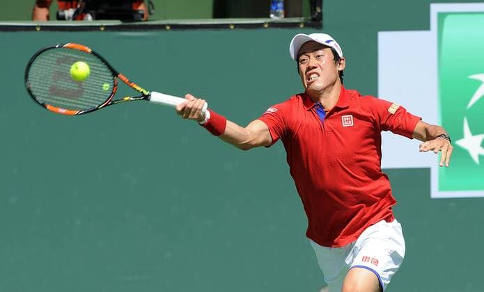 15 March 2016: Kei Nishikori (JPN) in action during a third round match against Steve Johnson (USA) during the BNP Paribas Open played at the Indian Wells Tennis Garden in Indian Wells, CA. (Photo By John Cordes Icon Sportswire) TENNIS: MAR 15 BNP Paribas Open Icon506160315023 EDITORIAL USE ONLY