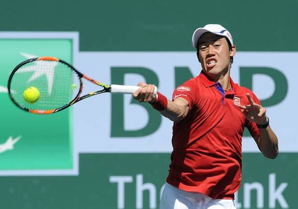 15 March 2016: Kei Nishikori (JPN) in action during a third round match against Steve Johnson (USA) during the BNP Paribas Open played at the Indian Wells Tennis Garden in Indian Wells, CA. (Photo By John Cordes Icon Sportswire) TENNIS: MAR 15 BNP Paribas Open Icon506160315030 EDITORIAL USE ONLY