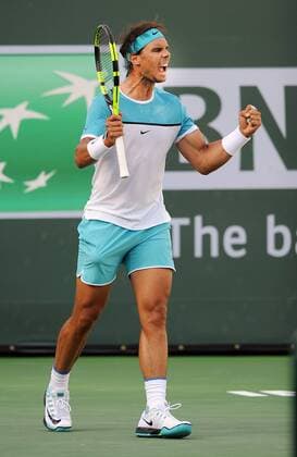 15 March 2016: Rafael Nadal (ESP) reacts after defeating Fernando Verdasco (ESP) 6-0, 7-6(9) and advancing past the third round of the BNP Paribas Open played at the Indian Wells Tennis Garden in Indian Wells, CA. (Photo By John Cordes Icon Sportswire) TENNIS: MAR 15 BNP Paribas Open Icon506160315056 EDITORIAL USE ONLY