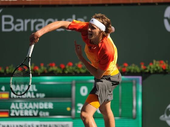 16 March 2016: Alexander Zverev (GER) in action during his loss to Rafael Nadal (ESP) in the men s singles at the BNP Paribas Open played at the Indian Wells Tennis Garden, Indian Wells, CA (Photo by Cynthia Lum Icon Sportswire) TENNIS: MAR 16 BNP Paribas Open Icon250031616018 EDITORIAL USE ONLY
