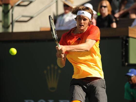 16 March 2016: Alexander Zverev (GER) in action during his loss to Rafael Nadal (ESP) in the men s singles at the BNP Paribas Open played at the Indian Wells Tennis Garden, Indian Wells, CA (Photo by Cynthia Lum Icon Sportswire) TENNIS: MAR 16 BNP Paribas Open Icon250031616019 EDITORIAL USE ONLY