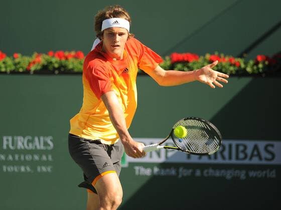16 March 2016: Alexander Zverev (GER) in action during his loss to Rafael Nadal (ESP) in the men s singles at the BNP Paribas Open played at the Indian Wells Tennis Garden, Indian Wells, CA (Photo by Cynthia Lum Icon Sportswire) TENNIS: MAR 16 BNP Paribas Open Icon250031616020 EDITORIAL USE ONLY