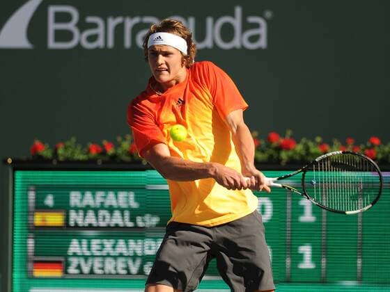 16 March 2016: Alexander Zverev (GER) in action during his loss to Rafael Nadal (ESP) in the men s singles at the BNP Paribas Open played at the Indian Wells Tennis Garden, Indian Wells, CA (Photo by Cynthia Lum Icon Sportswire) TENNIS: MAR 16 BNP Paribas Open Icon250031616021 EDITORIAL USE ONLY