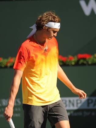 16 March 2016: Alexander Zverev (GER) in action during his loss to Rafael Nadal (ESP) in the men s singles at the BNP Paribas Open played at the Indian Wells Tennis Garden, Indian Wells, CA (Photo by Cynthia Lum Icon Sportswire) TENNIS: MAR 16 BNP Paribas Open Icon250031616022 EDITORIAL USE ONLY