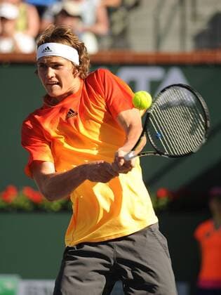 16 March 2016: Alexander Zverev (GER) in action during his loss to Rafael Nadal (ESP) in the men s singles at the BNP Paribas Open played at the Indian Wells Tennis Garden, Indian Wells, CA (Photo by Cynthia Lum Icon Sportswire) TENNIS: MAR 16 BNP Paribas Open Icon250031616023 EDITORIAL USE ONLY