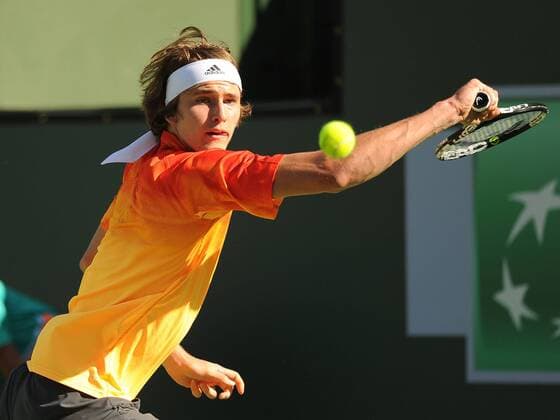 16 March 2016: Alexander Zverev (GER) in action during his loss to Rafael Nadal (ESP) in the men s singles at the BNP Paribas Open played at the Indian Wells Tennis Garden, Indian Wells, CA (Photo by Cynthia Lum Icon Sportswire) TENNIS: MAR 16 BNP Paribas Open Icon250031616027 EDITORIAL USE ONLY
