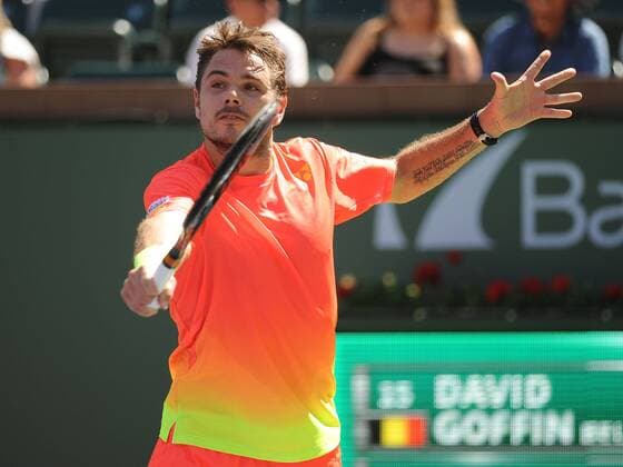 16 March 2016: Stan Stanislas Wawrinka (SUI) in action during his singles match against David Goffin (BEL) at the BNP Paribas Open played at the Indian Wells Tennis Garden, Indian Wells, CA (Photo by Cynthia Lum Icon Sportswire) TENNIS: MAR 16 BNP Paribas Open Icon250031616032 EDITORIAL USE ONLY