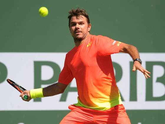 16 March 2016: Stan Stanislas Wawrinka (SUI) in action during his singles match against David Goffin (BEL) at the BNP Paribas Open played at the Indian Wells Tennis Garden, Indian Wells, CA (Photo by Cynthia Lum Icon Sportswire) TENNIS: MAR 16 BNP Paribas Open Icon250031616114 EDITORIAL USE ONLY
