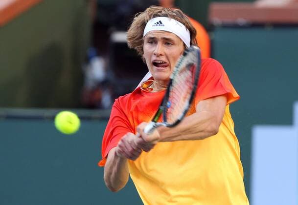 March 16, 2016: Alexander Zverev of Germany returns a shot against Rafael Nadal of Spain during the 2016 BNP Paribas Open at Indian Wells Tennis Garden in Indian Wells, California. TENNIS 2016: BNP Paribas Open MAR 16 - ZUMAcb8_