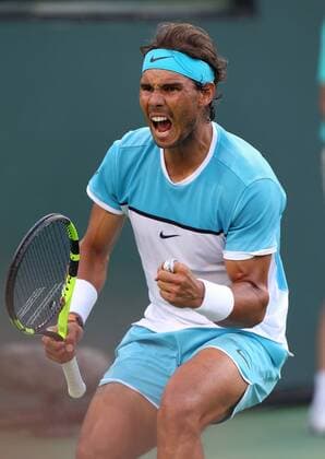 March 16, 2016: Rafael Nadal of Spain reacts to winning a game against Alexander Zverev of Germany during the 2016 BNP Paribas Open at Indian Wells Tennis Garden in Indian Wells, California. TENNIS 2016: BNP Paribas Open MAR 16 - ZUMAcb8_