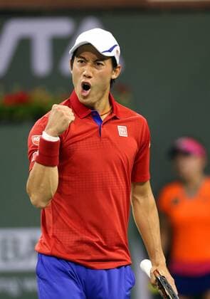 March 16, 2016: Kei Nishikori of Japan reacts to winning a point against John Isner during the 2016 BNP Paribas Open at Indian Wells Tennis Garden in Indian Wells, California. TENNIS 2016: BNP Paribas Open MAR 16 - ZUMAcb8_