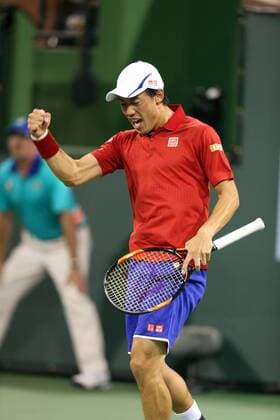 March 16, 2016: Kei Nishikori of Japan celebrates after winning his match against John Isner during the 2016 BNP Paribas Open at Indian Wells Tennis Garden in Indian Wells, California. TENNIS 2016: BNP Paribas Open MAR 16 - ZUMAcb8_